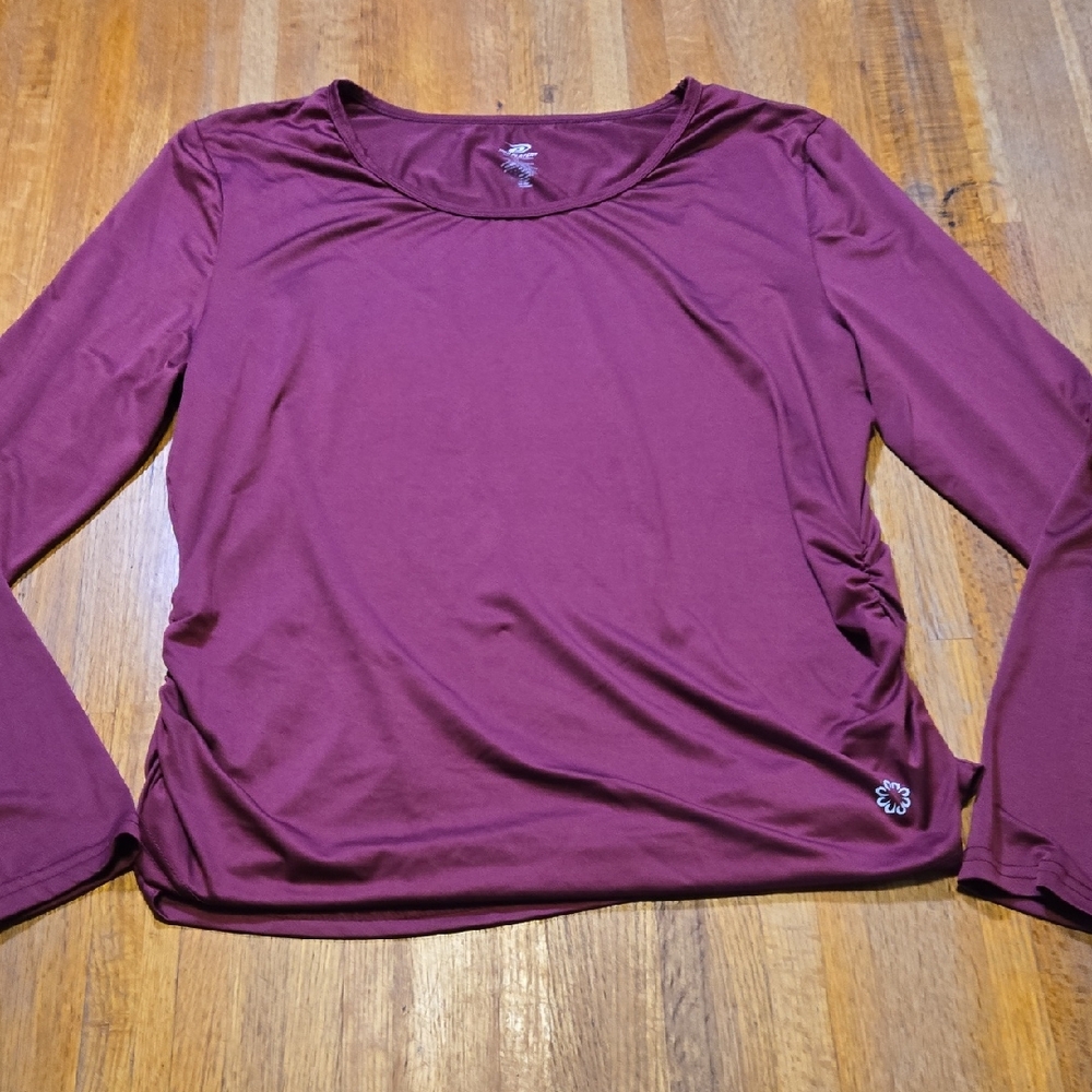 Pro Player Women Large Maroon Long Sleeve‎ Ruffled Side Atheltic Round Neck Top